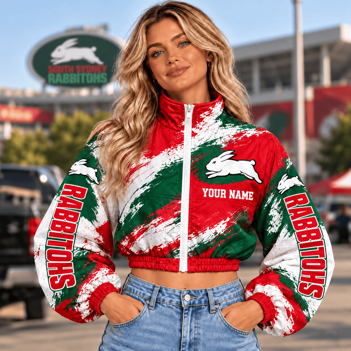 South Sydney Rabbitohs NRL Team Woman Short Zip Jacket New Style Custom Any Name