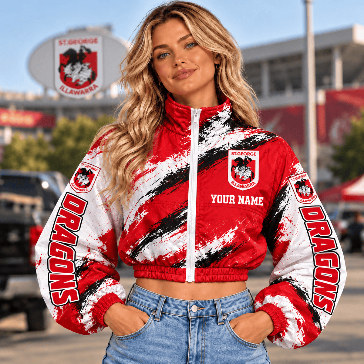 Dragons NRL Team Woman Short Zip Jacket New Style Custom Any Name