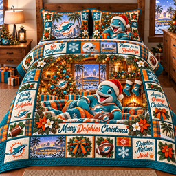 Miami Dolphins NFL Special Christmas Bedding Set Gift For Fan