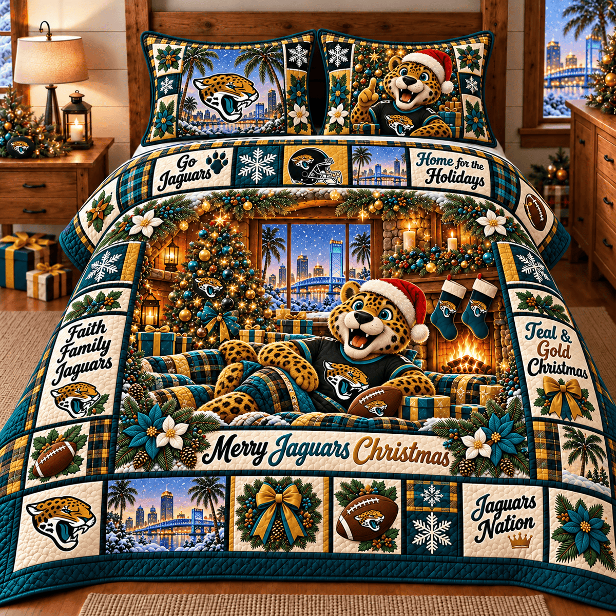 Jacksonville Jaguars NFL Special Christmas Bedding Set Gift For Fan