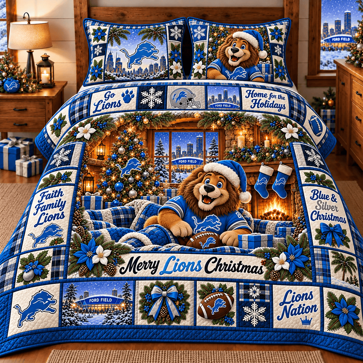 Detroit Lions NFL Special Christmas Bedding Set Gift For Fan