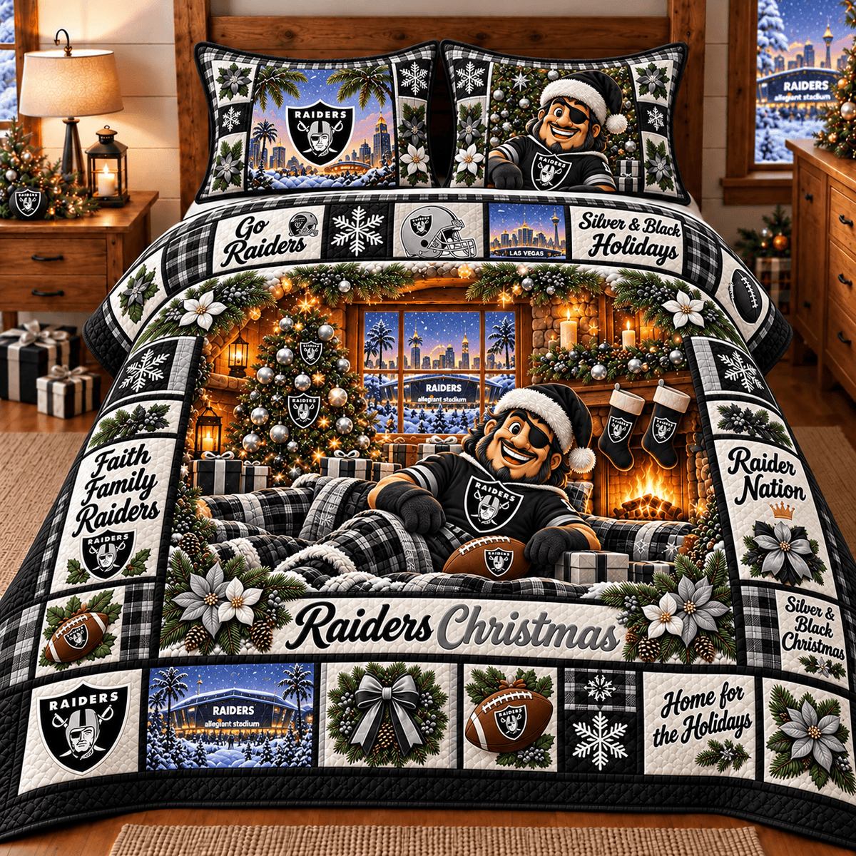 Las Vegas Raiders NFL Special Christmas Bedding Set Gift For Fan