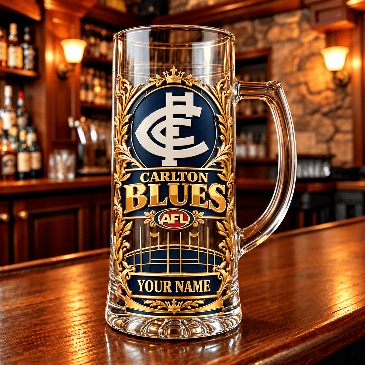 Carlton Blues AFL NEW HANDLE GLASS MUG CUSTOM ANY NAME GIFTS