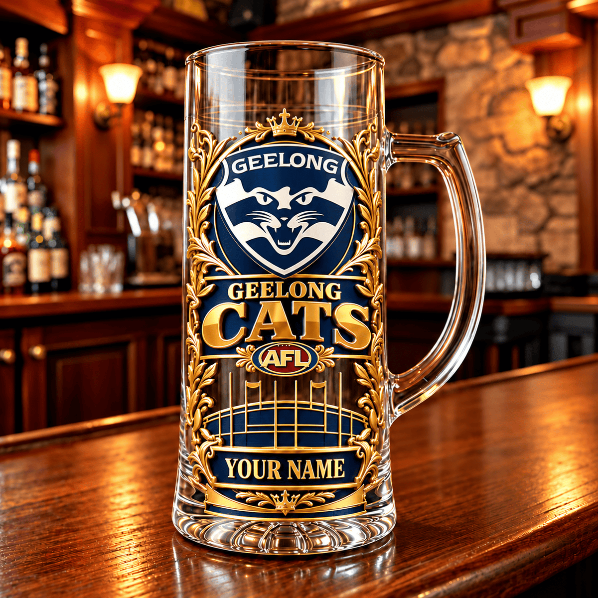 Geelong Cats AFL NEW HANDLE GLASS MUG CUSTOM ANY NAME GIFTS