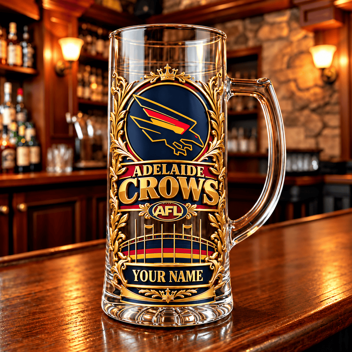 Adelaide Crows AFL NEW HANDLE GLASS MUG CUSTOM ANY NAME GIFTS