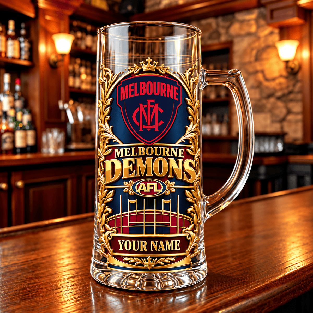 Melbourne Demons AFL NEW HANDLE GLASS MUG CUSTOM ANY NAME GIFTS
