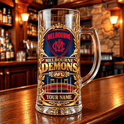 Melbourne Demons AFL NEW HANDLE GLASS MUG CUSTOM ANY NAME GIFTS