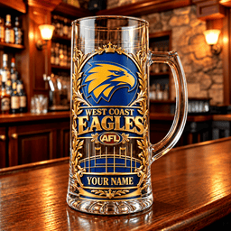 West Coast Eagles AFL NEW HANDLE GLASS MUG CUSTOM ANY NAME GIFTS