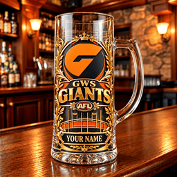 GWS Giants AFL NEW HANDLE GLASS MUG CUSTOM ANY NAME GIFTS