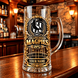 Collingwood Magpies AFL NEW HANDLE GLASS MUG CUSTOM ANY NAME GIFTS