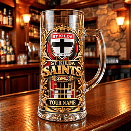 St Kilda Saints AFL NEW HANDLE GLASS MUG CUSTOM ANY NAME GIFTS