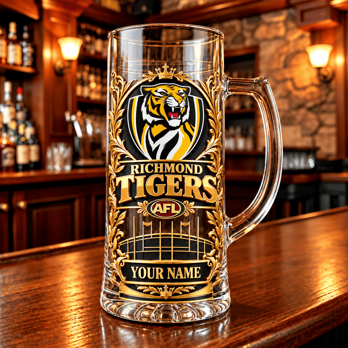 Richmond Tigers AFL NEW HANDLE GLASS MUG CUSTOM ANY NAME GIFTS