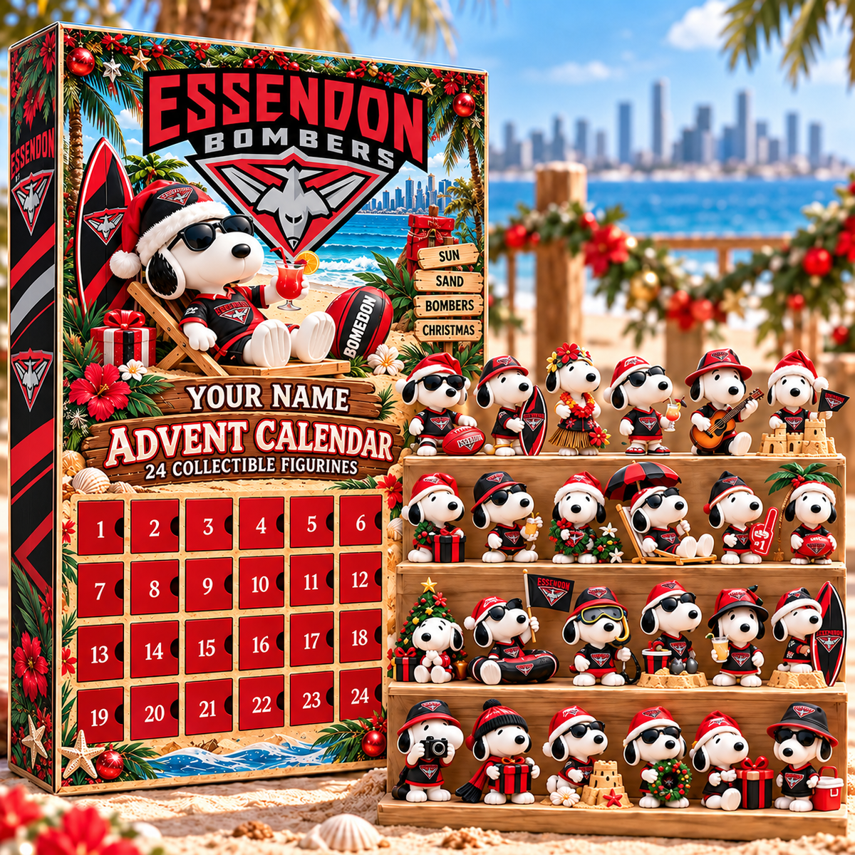 Essendon Bombers AFL Team x Snoopy Advent Calendar Box Custom Any Name Gifts
