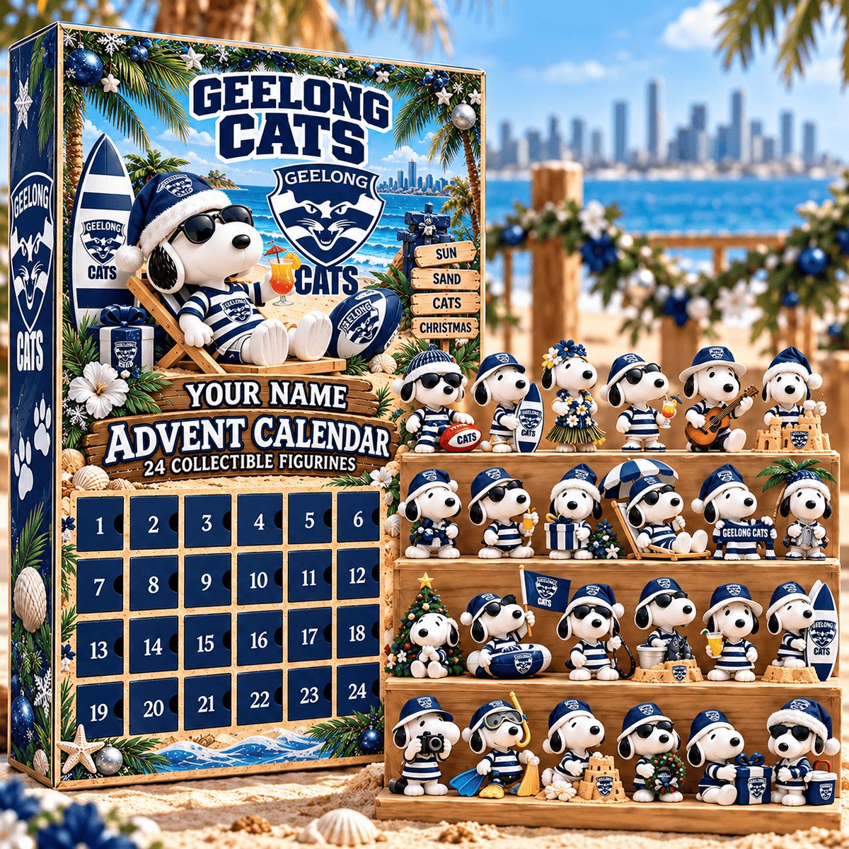 Geelong Cats AFL Team x Snoopy Advent Calendar Box Custom Any Name Gifts