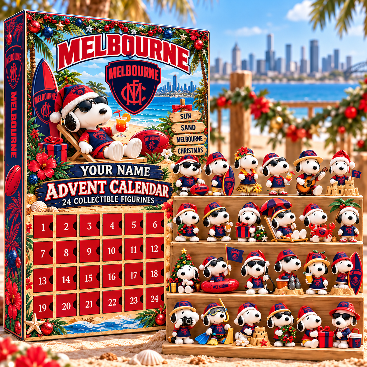 Melbourne Demons AFL Team x Snoopy Advent Calendar Box Custom Any Name Gifts