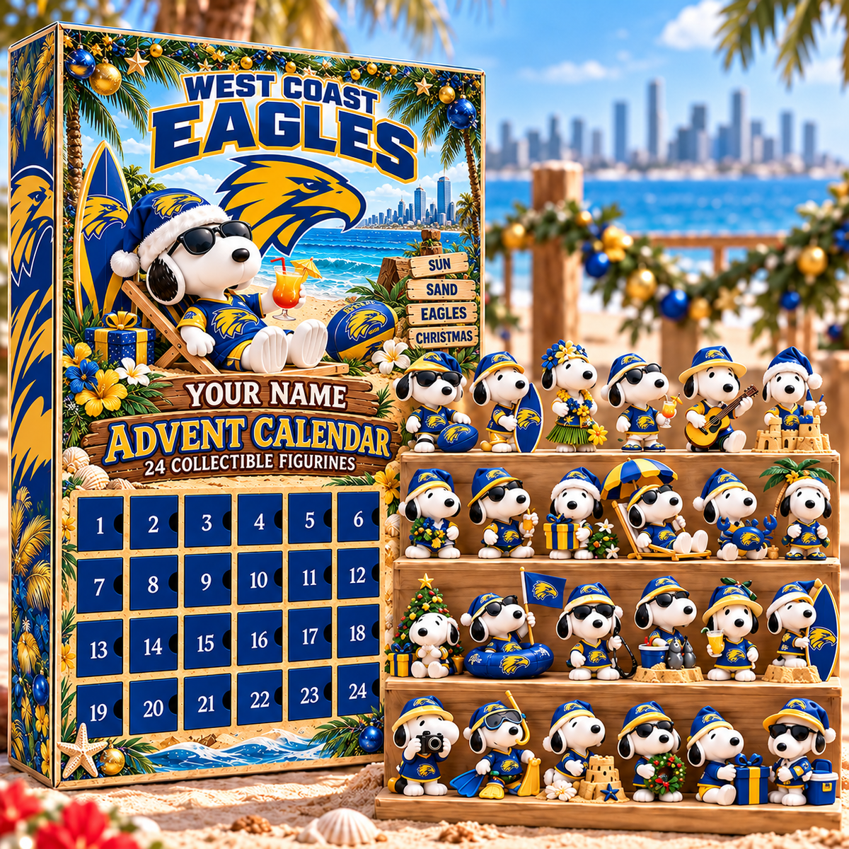 West Coast Eagles AFL Team x Snoopy Advent Calendar Box Custom Any Name Gifts