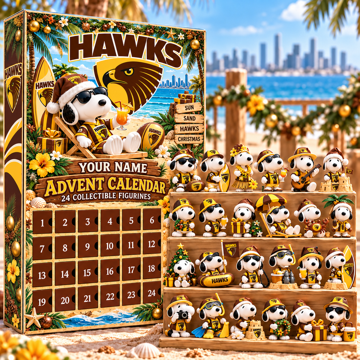Hawthorn Hawks AFL Team x Snoopy Advent Calendar Box Custom Any Name Gifts