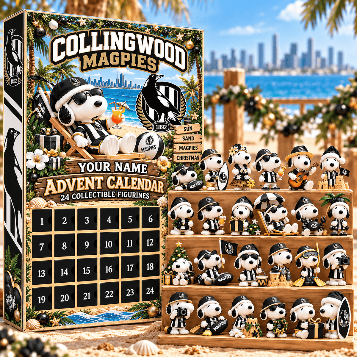 Collingwood Magpies AFL Team x Snoopy Advent Calendar Box Custom Any Name Gifts