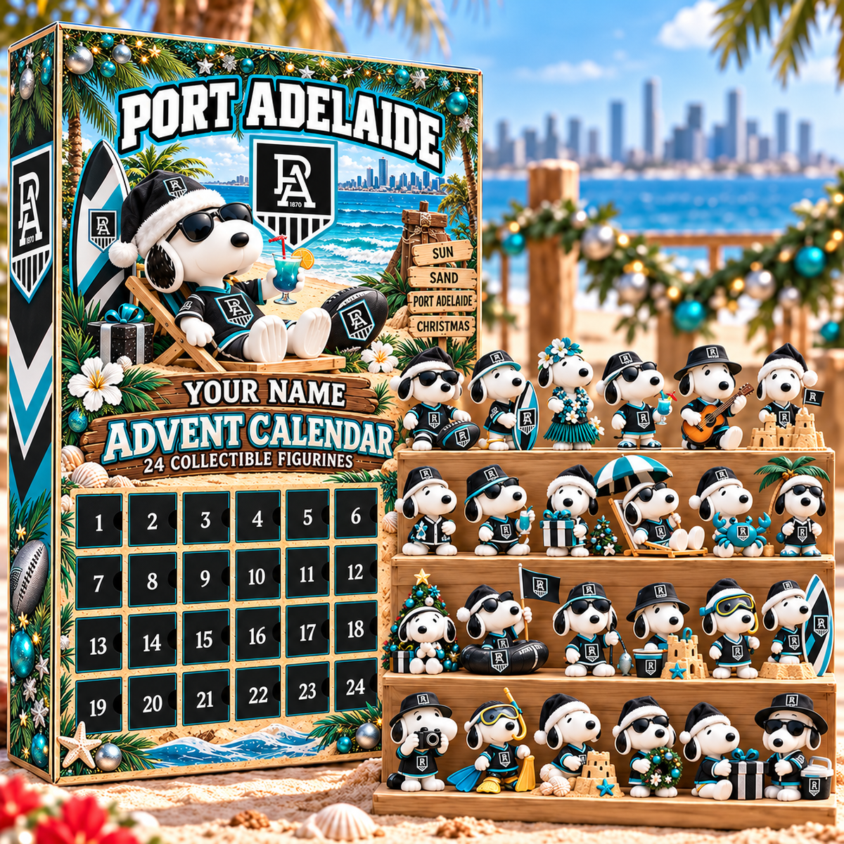 Port Adelaide Power AFL Team x Snoopy Advent Calendar Box Custom Any Name Gifts