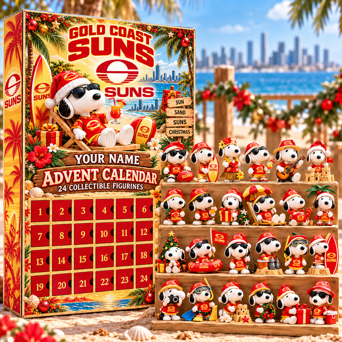 Gold Coast Suns AFL Team x Snoopy Advent Calendar Box Custom Any Name Gifts