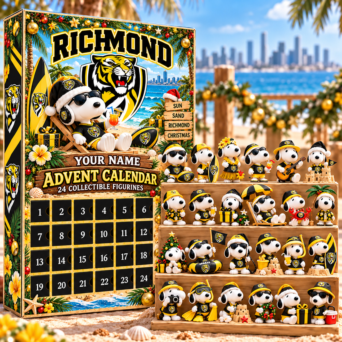 Richmond Tigers AFL Team x Snoopy Advent Calendar Box Custom Any Name Gifts