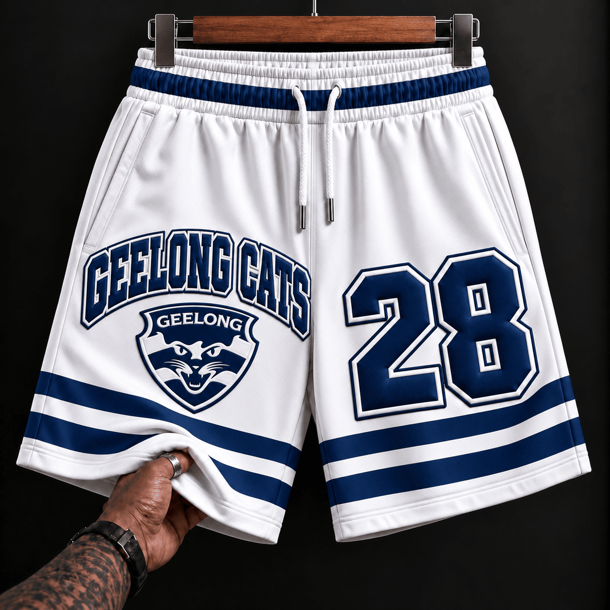 Geelong Cats AFL New White Short Pants Custom Any Number Gifts