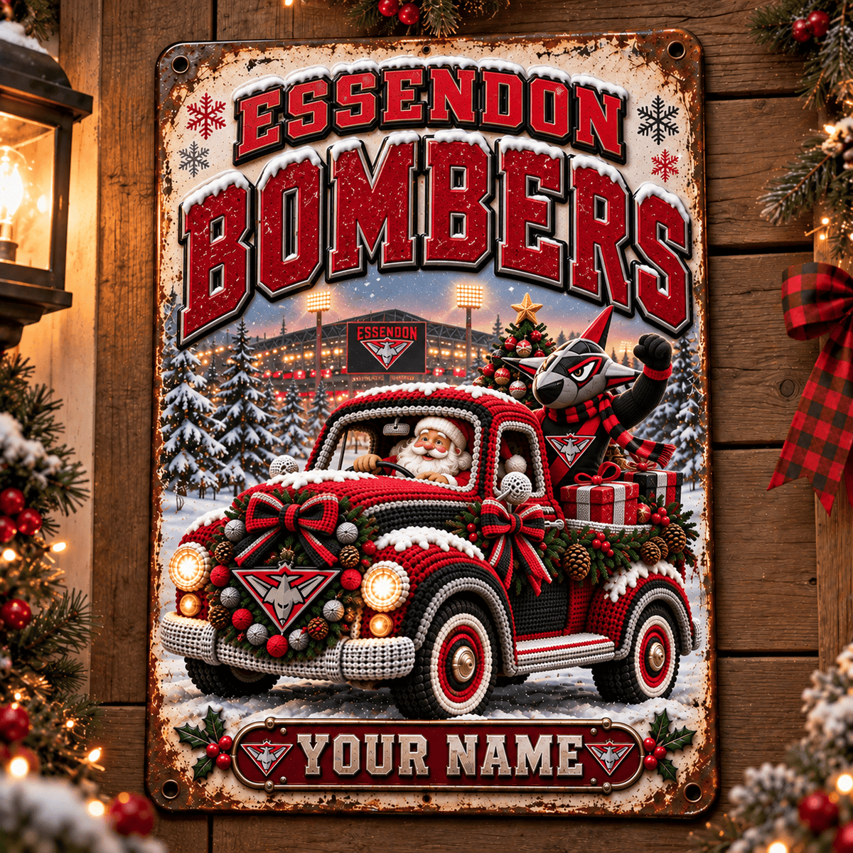 Essendon Bombers AFL Special Christmas Metal Sign Custom Any Name