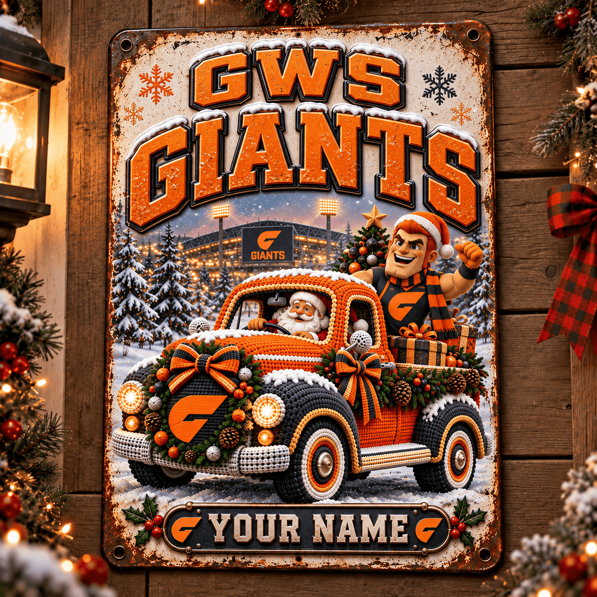 GWS Giants AFL Special Christmas Metal Sign Custom Any Name
