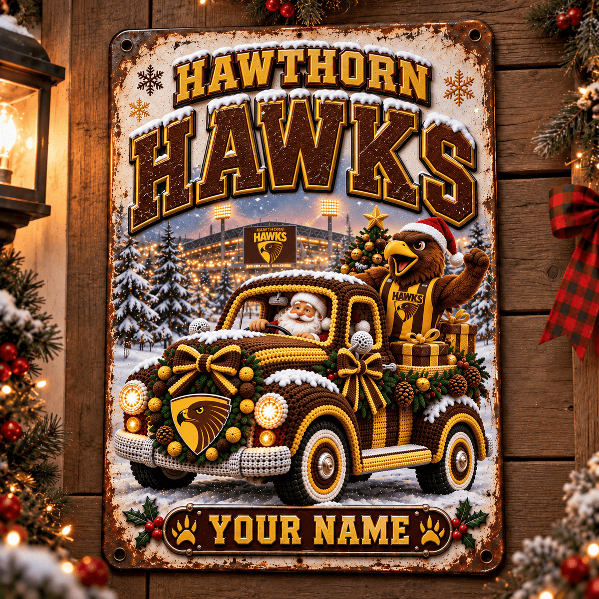 Hawthorn Hawks AFL Special Christmas Metal Sign Custom Any Name