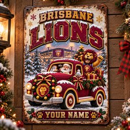Brisbane Lions AFL Special Christmas Metal Sign Custom Any Name