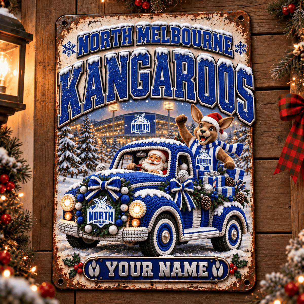 North Melbourne Kangaroos AFL Special Christmas Metal Sign Custom Any Name