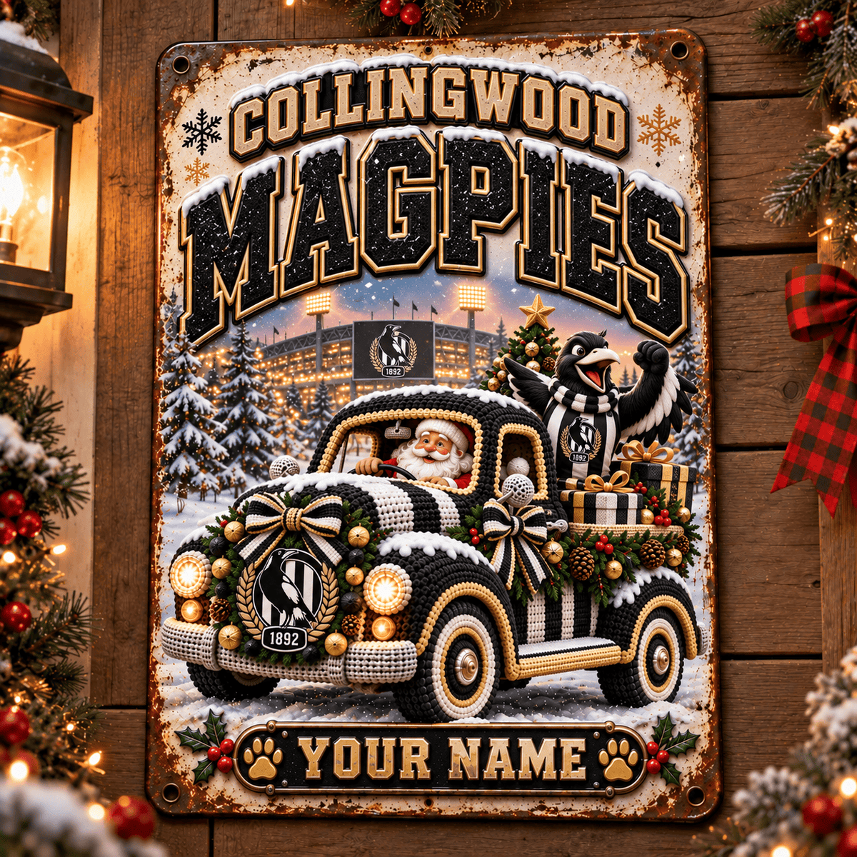 Collingwood Magpies AFL Special Christmas Metal Sign Custom Any Name