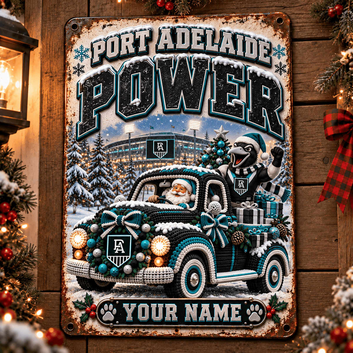 Port Adelaide Power AFL Special Christmas Metal Sign Custom Any Name