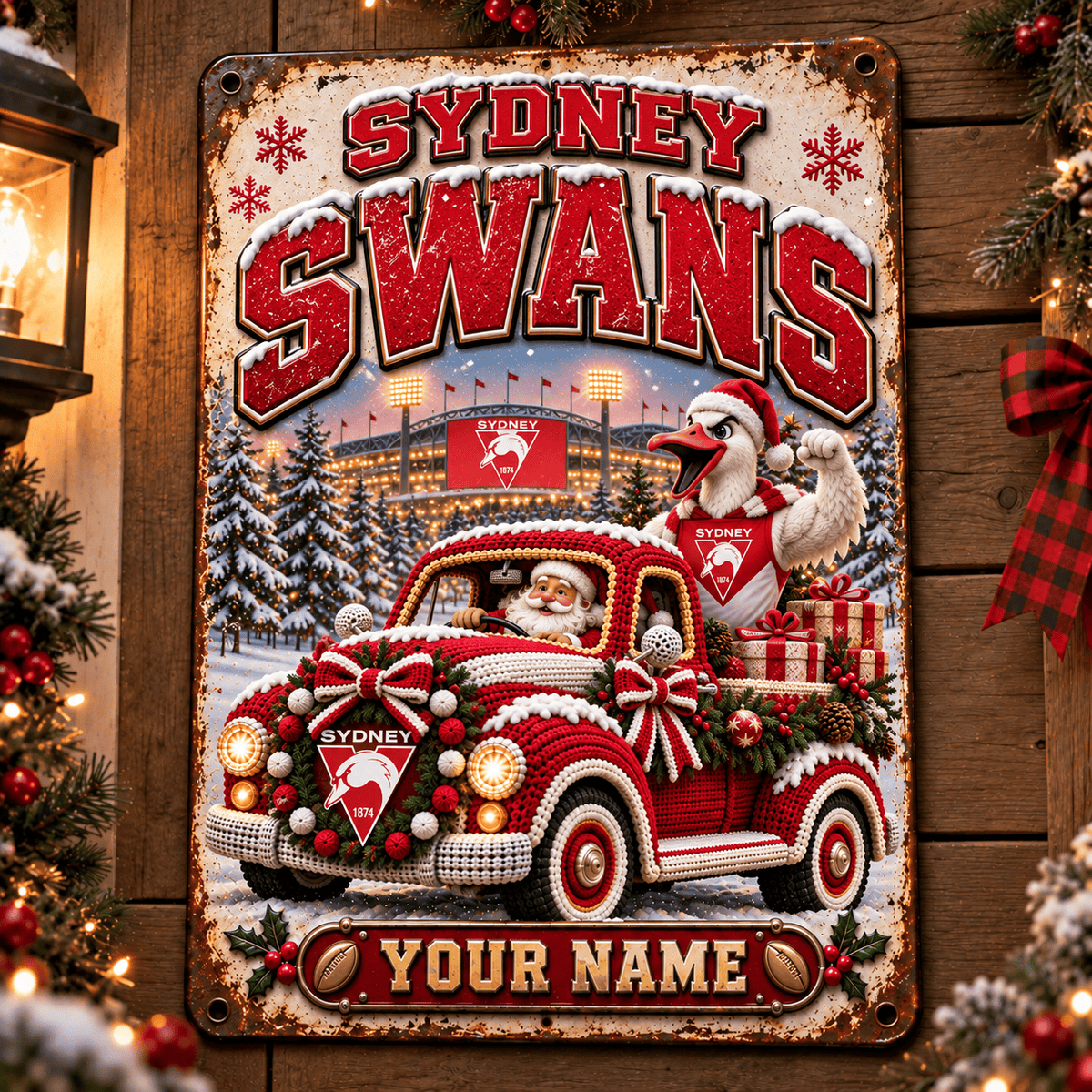 Sydney Swans AFL Special Christmas Metal Sign Custom Any Name
