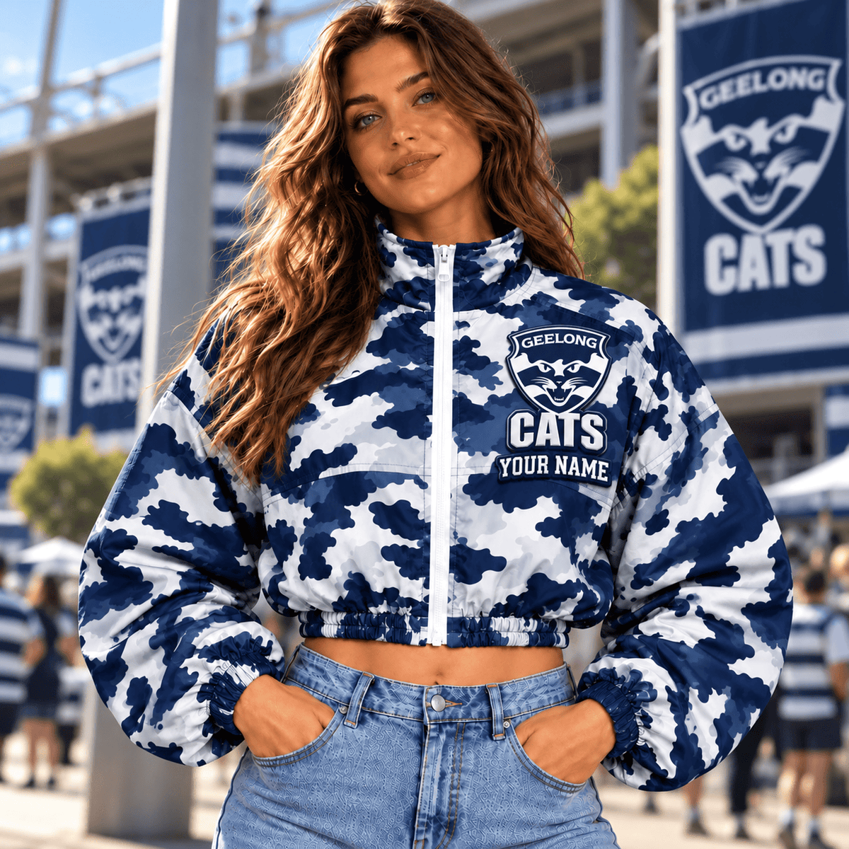 Geelong Cats AFL Special Woman Short Zip Jacket Custom Any Name