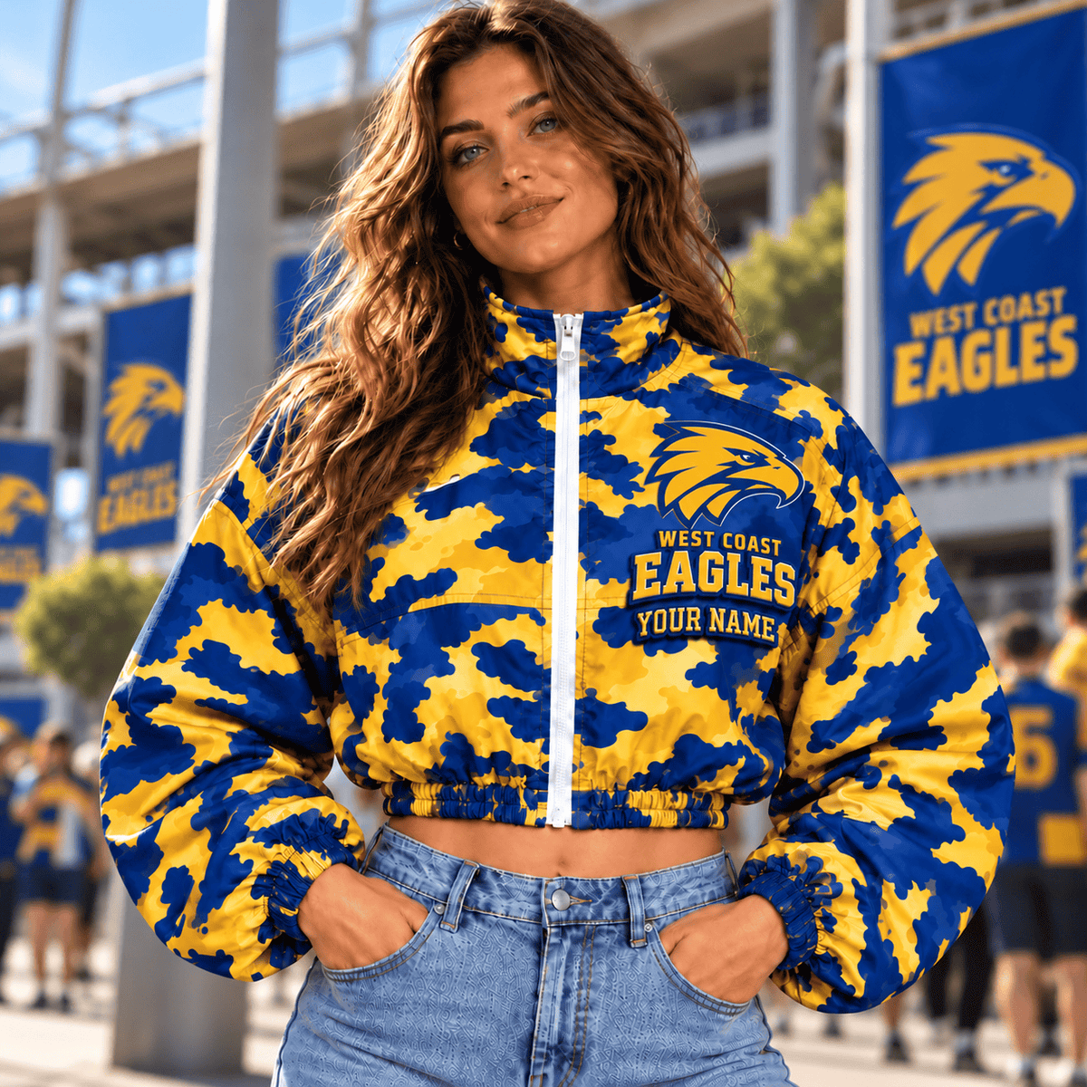 West Coast Eagles AFL Special Woman Short Zip Jacket Custom Any Name