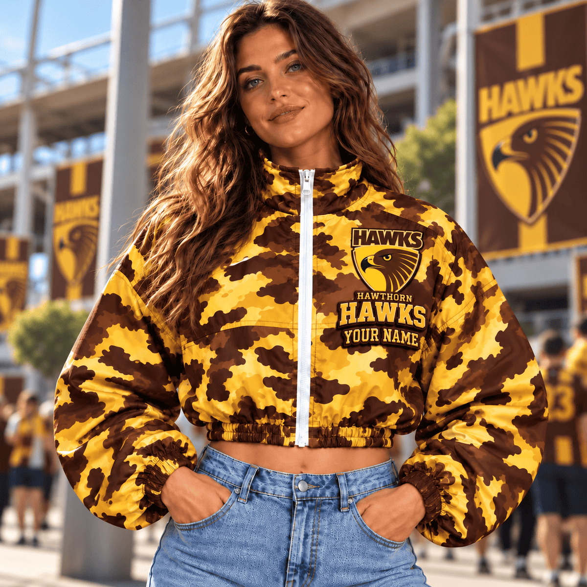 Hawthorn Hawks AFL Special Woman Short Zip Jacket Custom Any Name