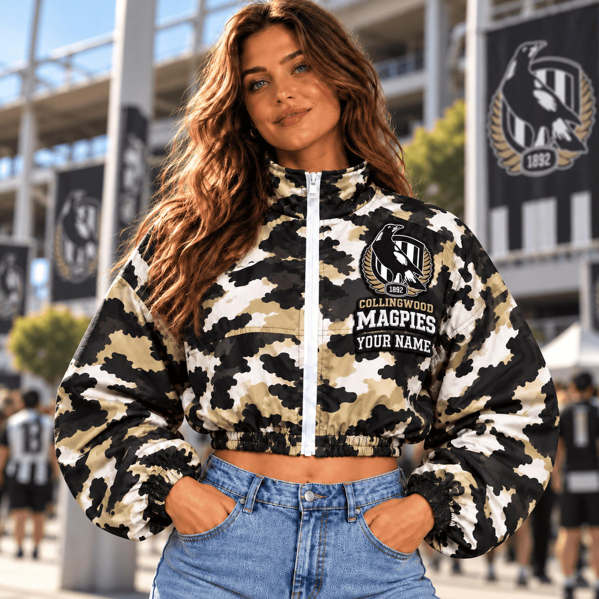 Collingwood Magpies AFL Special Woman Short Zip Jacket Custom Any Name