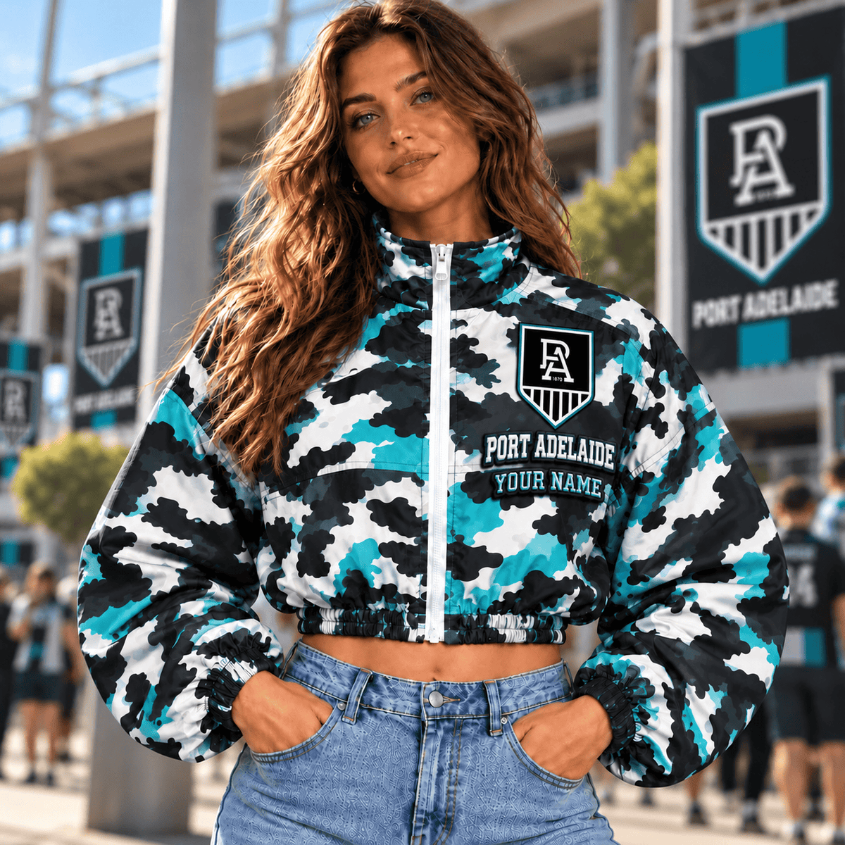 Port Adelaide Power AFL Special Woman Short Zip Jacket Custom Any Name