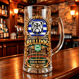 Canterbury-Bankstown Bulldogs NRL Team Handle Glass Mug Custom Any Name Gifts