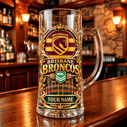 Brisbane Broncos NRL Team Handle Glass Mug Custom Any Name Gifts