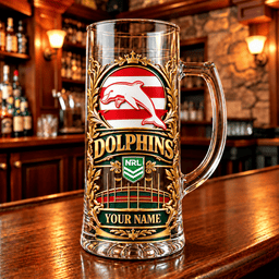 Dolphins NRL Team Handle Glass Mug Custom Any Name Gifts