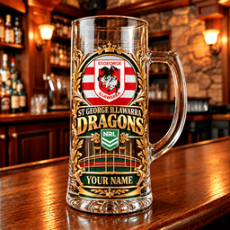 St George Illawarra Dragons NRL Team Handle Glass Mug Custom Any Name Gifts
