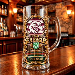 Manly Warringah Sea Eagles NRL Team Handle Glass Mug Custom Any Name Gifts