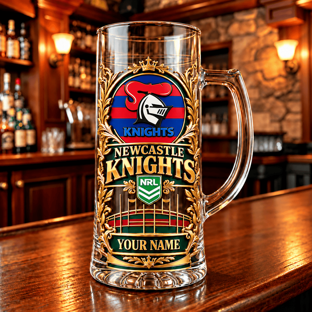 Newcastle Knights NRL Team Handle Glass Mug Custom Any Name Gifts