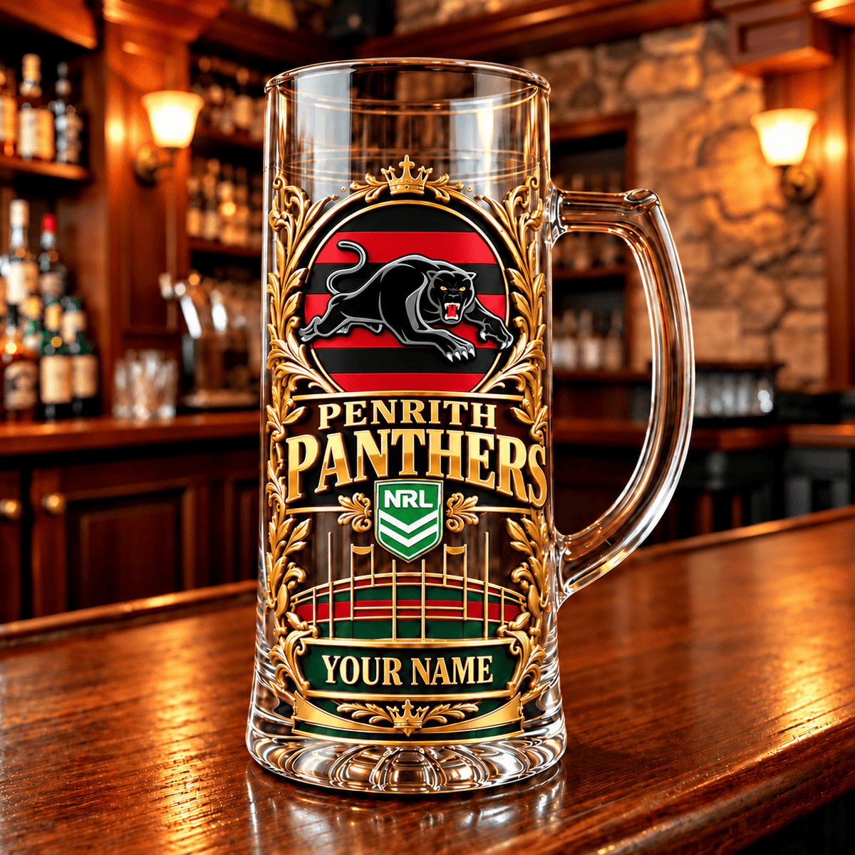 Penrith Panthers NRL Team Handle Glass Mug Custom Any Name Gifts