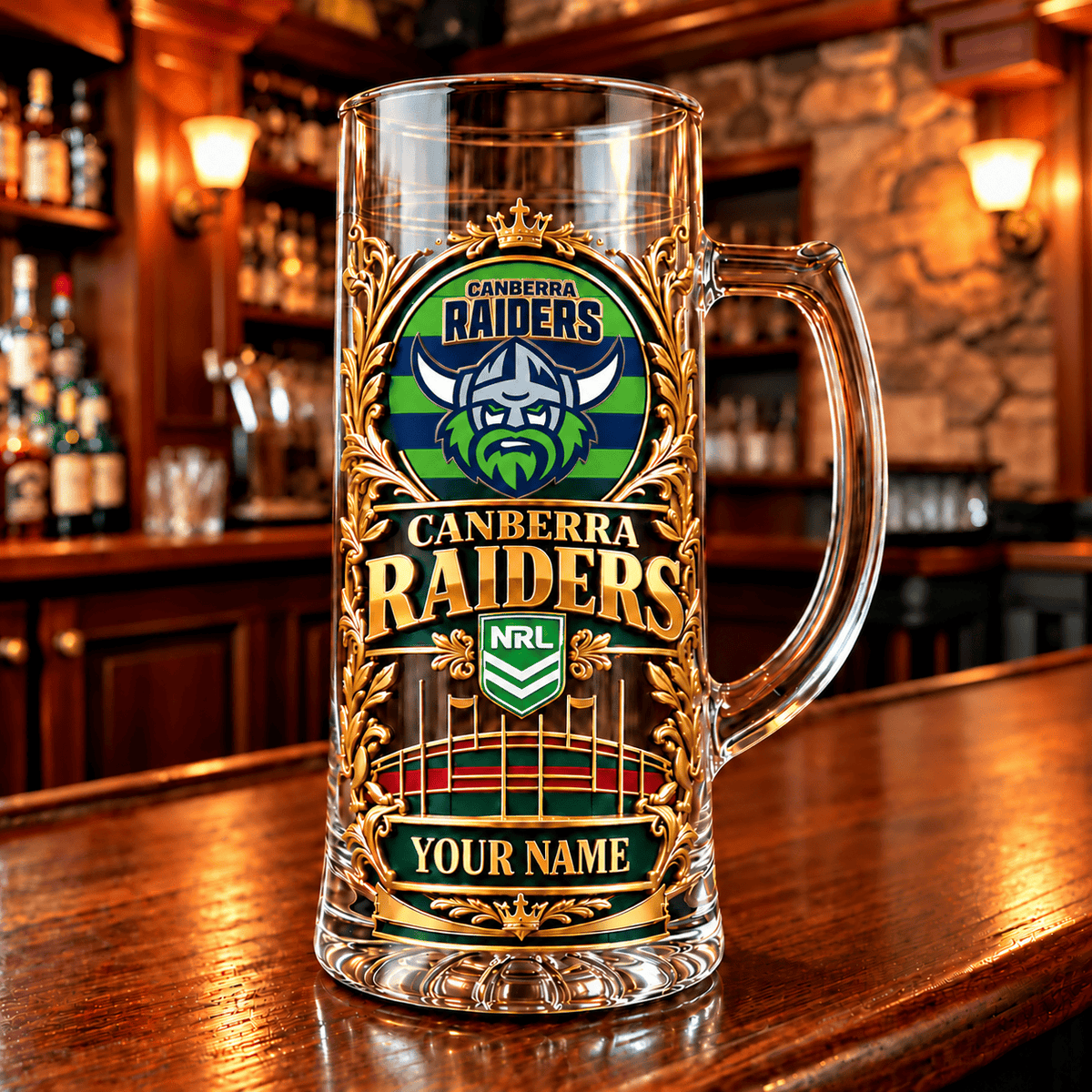 Canberra Raiders NRL Team Handle Glass Mug Custom Any Name Gifts