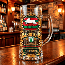 South Sydney Rabbitohs NRL Team Handle Glass Mug Custom Any Name Gifts