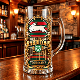 South Sydney Rabbitohs NRL Team Handle Glass Mug Custom Any Name Gifts