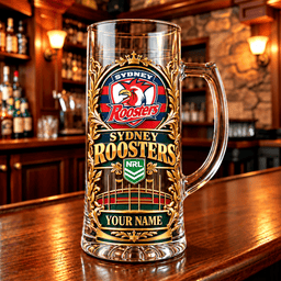 Sydney Roosters NRL Team Handle Glass Mug Custom Any Name Gifts